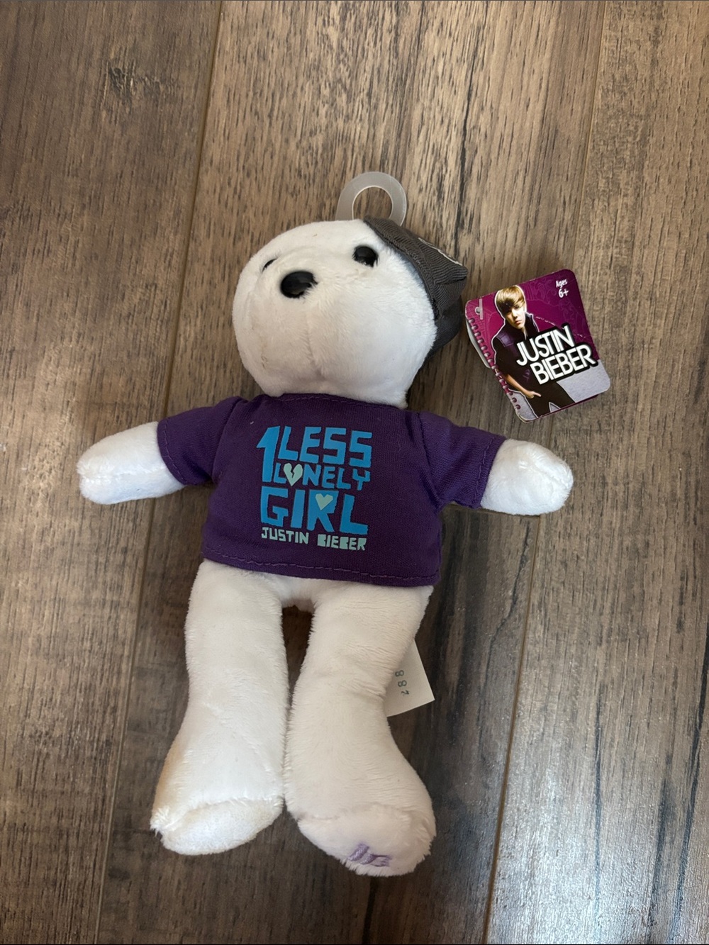 Justin Bieber Purple Tee Bear Plush with Gray Hat